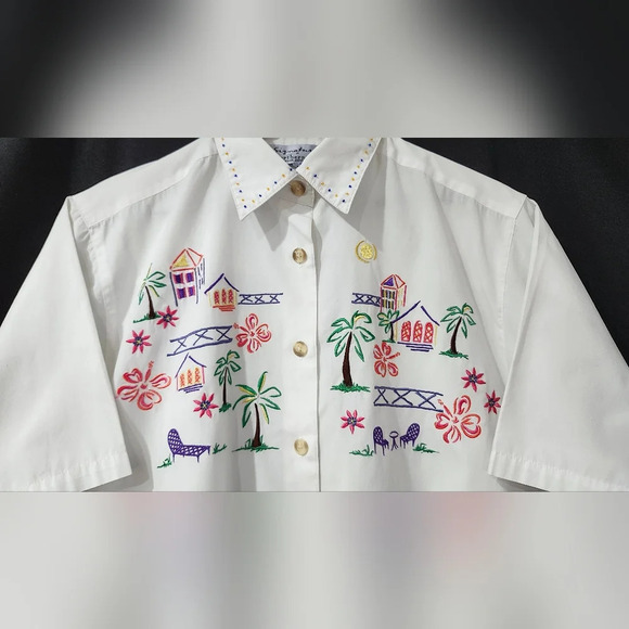 Signatures by Northern Isles Womens Embroidered Top Size 12 Tropical Coastal - Picture 4 of 5